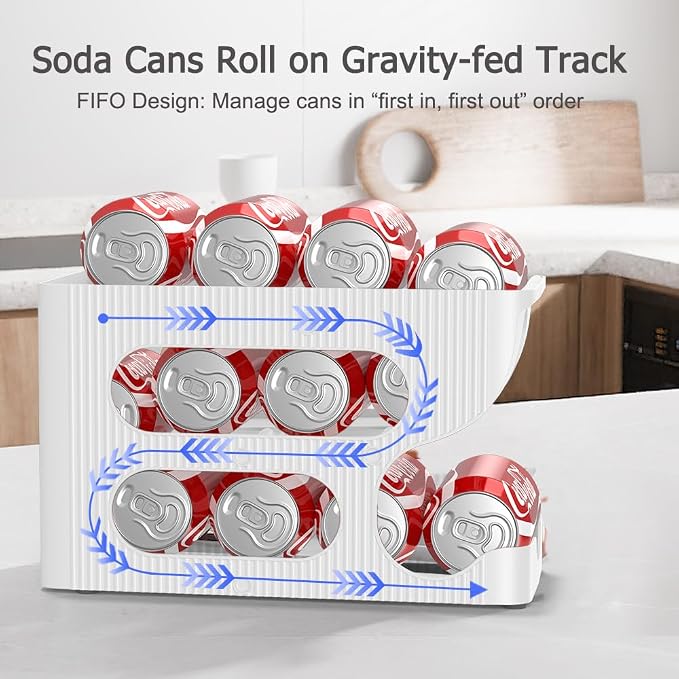 FIFO Soda Can Organizer for Pantry or Fridge, Holds 48 Cans | 4-Pack Automatic Rolling Drink Organizer for Fridge, Space-Saving Pop Can Dispenser/Holder/Storage/Container for Refrigerator - Image 4