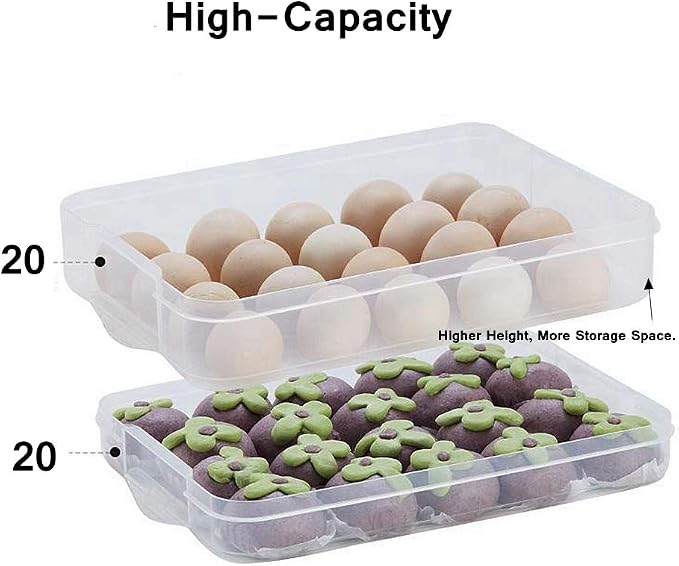 Deviled Egg Containers with Lid, Portable Egg Carrier Tray | 2-Layer, 40 eggs, Stackable Storage Holder with Handle for Refrigerator for Camping, Party, Travel - Image 3