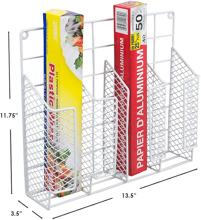 Home Basics Organizer Rust Resistant, Perfect for Food Storage, Silver Foil, Wax Paper, Sandwich Bags, Plastic Wrap-Mounts,White - Image 8