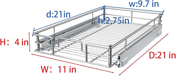 Pulloutor Pull Out Cabinet Organizer,Slide Out Kitchen Cabinet Storage Shelf and Drawer Organizer NEED 12" W and 22" D Cabinet, Chrome Finish (11 * 21 in) - Image 2