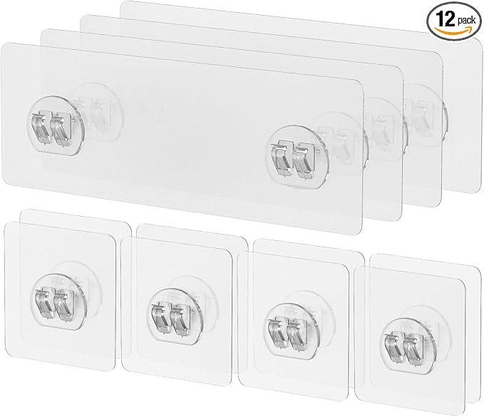 Uniclife 12 Pcs Shower Caddy Adhesive Hooks,Strong Shower Hooks, Caddy Adhesive Replacement, Transparent Bathing Sticky Strips for Bathroom Storage Shelves, Kitchen Racks and Baskets by UnicLife