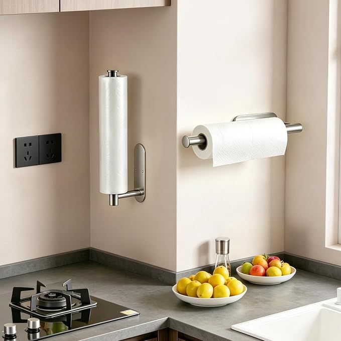 2-Pack Paper Towel Holder for Kitchen, Self-Adhesive & Drilling Mount | Under Cabinet Organizer, SUS 304 Stainless Steel Wall Mounted Rack, Bathroom, RV - Image 8