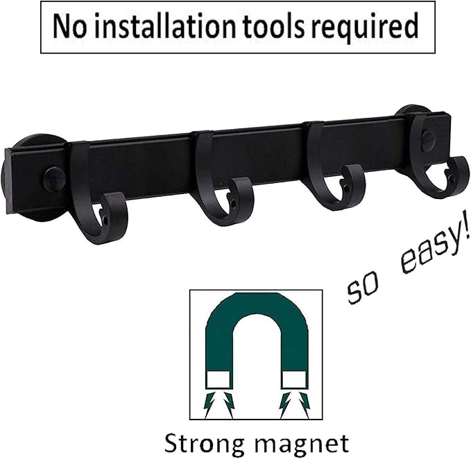 AUXPhome Magnetic BBQ Tool Rack, Universal Fridge Organizer Grill Cutlery Holder Towel Hanger - 4 Adjustable Rail Hooks Storage for Hanging Kitchen Utensils Tongs,Oven mitt,whisks,Hand Towel, etc. - Image 2