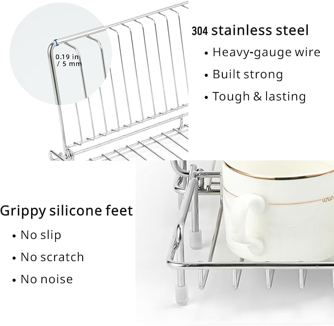 Collapsible Dish Drying Rack, Stainless Steel Dish Rack for Small Kitchens | JM.JEEMI Foldable Dishes Drainer with Pink Drying Mat, 15.8"x12.7" Space Saving Countertop Organizer for Dorm & Apartment - Image 5