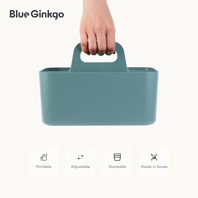 BLUE GINKGO Stackable Organizer Caddy, Rectangle, Green, Made in Korea | Portable. Adjustable. Home, Office & School Storage. - Image 5