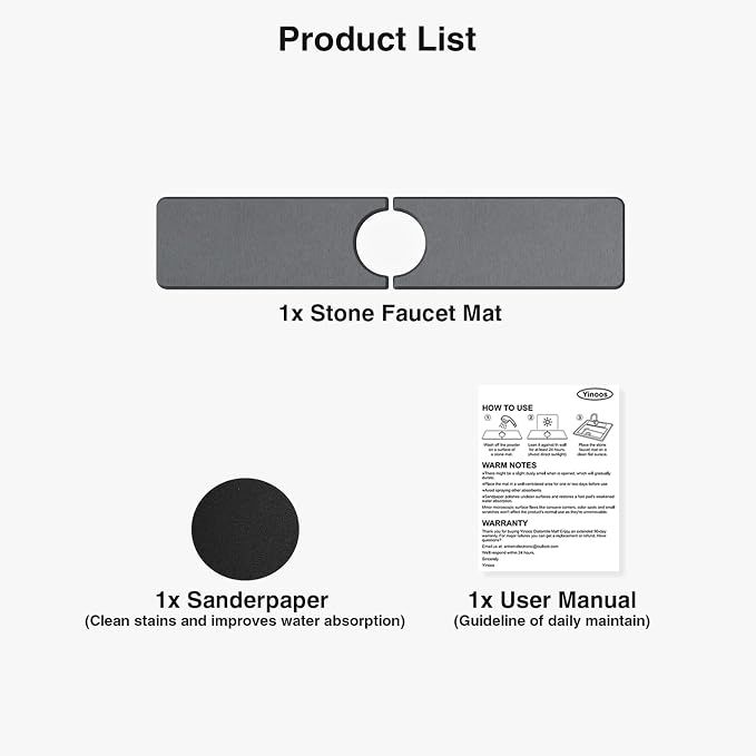 Premium Stone Faucet Mat for Kitchen Sink, 20" x 4" Dark Gray | Quick Drying & Water Absorbent, Sink Splash Guard Tray for Prevents Moisture Buildup - Image 8