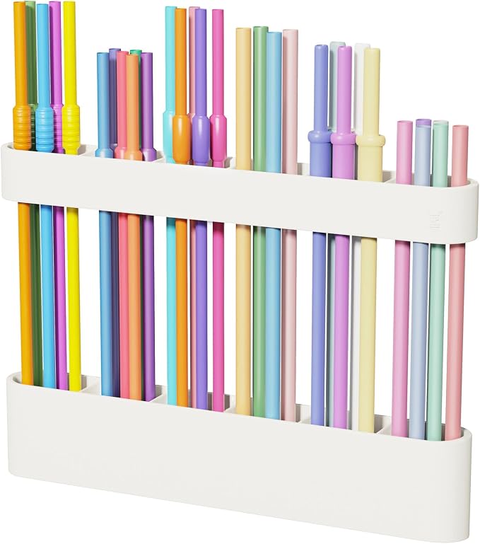 Straw Holder for Cabinet Door, Silicone Straw Organizer for Cabinet Door, Kitchen Cabinet Organizer Reusable Straws Dispenser for Home Kitchen Accessories (White) by Freewindo