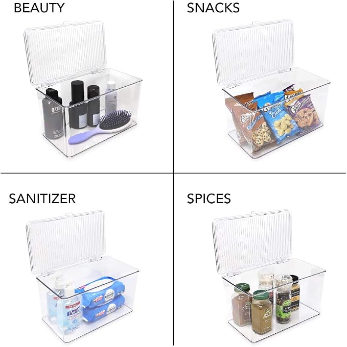 Isaac Jacobs Large Stackable Organizer Bin (10.75” x 6.5” x 6.1”) | With Hinged Lid, Clear Storage Box Home Office School Fridge Bathroom Kitchen Pantry Container BPAFree Food Safe - Image 2