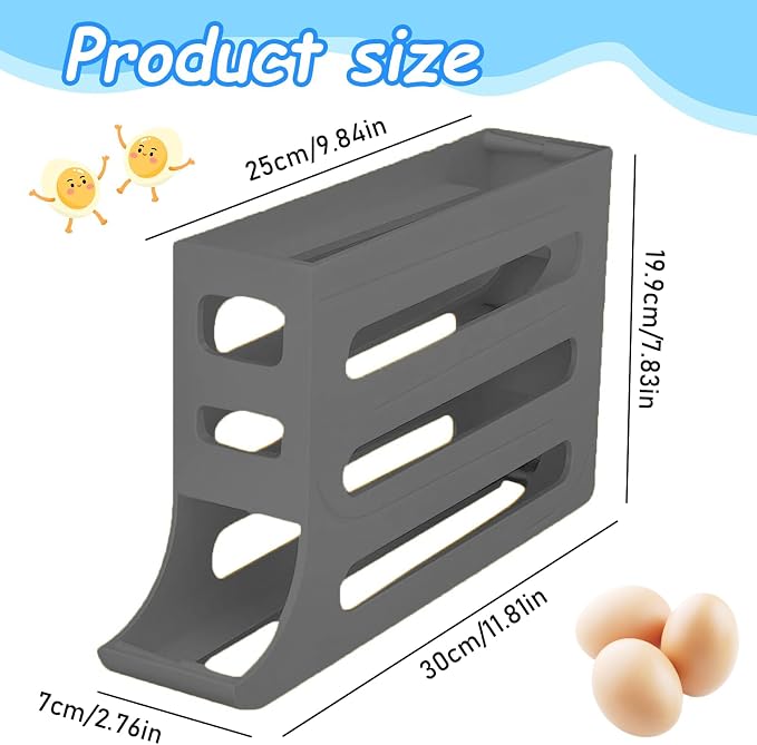 Egg Holder for Fridge, 4 Tiers Dispenser, 30 Egg Container Refrigerator, Large Capacity Organizer Automatic Fridge Rolling Egg Container for Pantry Countertop (Grey) - Image 2