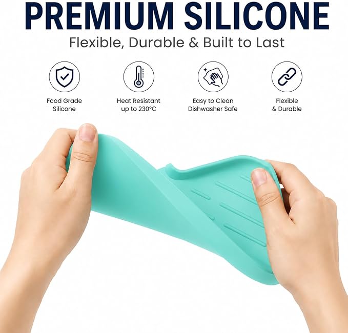 MicoYang Silicone Soap Dish with Drain Spout — Self-Draining Sink Organizer Tray for Bathroom & Kitchen, Sponges, Dispensers & Soap Holder, Non-Slip & Dishwasher Safe, Mint (Medium, 9.6"×5.3") - Image 7
