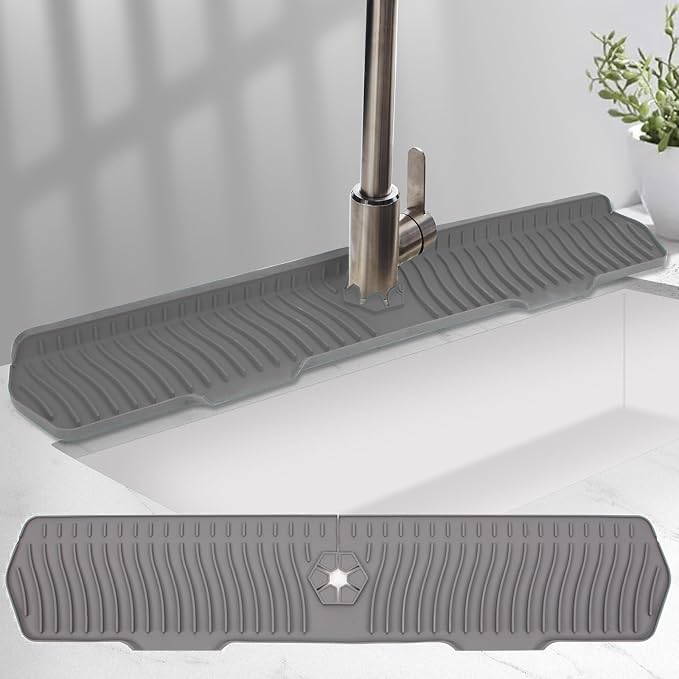 Kitchen Sink Splash Guard 29.7 X 5.7 In, Large Size Kitchen Sink Splash Guard, Silicone Sink Faucet Drying Mat, Faucet Mat Splash Catcher, Multipurpose For Kitchen Sink, Bathroom (Gray) by Unknown