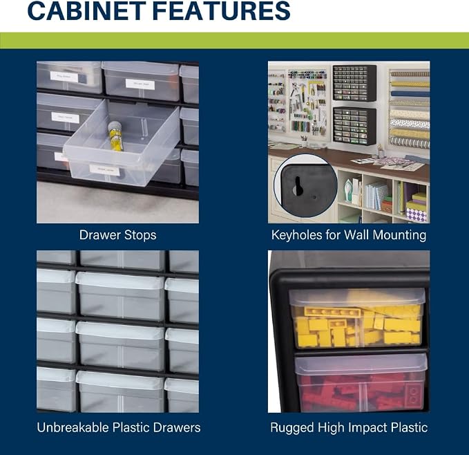 Akro-Mils 24-Drawer Plastic Drawer Storage Cabinet for Garage Organization, Bead Organizer, Building Bricks Storage, Teacher Toolbox, Makeup Organizer, 20-Inch W x 6-Inch D x 16-Inch H, 10124 Yellow - Image 4