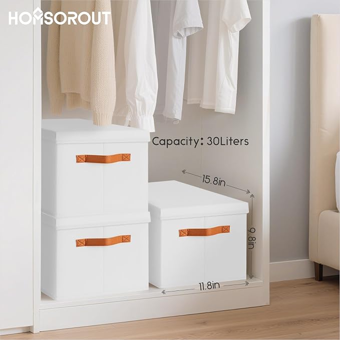 Storage Bins with Lids - Large Fabric Closet Bins with Lid, 8 Pack Clothes Organizers and Storage, Collapsible Stackable Cube Basket for Home, Office, Dorm, White - Image 7