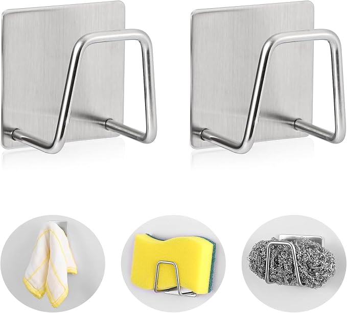 Luckyiren 2-Pack Stainless Steel Sponge Holder for Kitchen Sink - Rustproof Brushed SUS304 Sponge Caddy Organizer, Wall/Surface Mount, Drainage Design, Clutter-Free Storage by Luckyiren