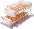 Egg-Holder for Fridge, Fits Small to Large Eggs, White | 36 Egg-Storage for Refrigerator Countertop, 2 Tier Dispenser with Drawer, Stackable Clear Egg Tray Container by Unknown