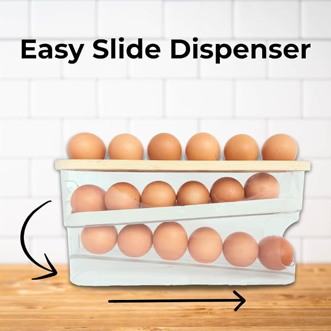 18 Egg Dispenser for Refrigerator - Durable Organizer with Wooden Lid, Space-Saving Storage Bin for Freshness, Kitchen Organization, Easy Access & Stylish Design - Image 2