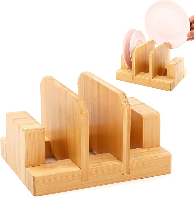 Bamboo Pot Lid Holder, Cutting Board Organizer Holder, Dish Plate Pot Lids Organizer Rack for Cabinet and Countertop by glendaveny