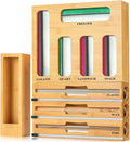9 in 1 Storage Bag Organizer for Kitchen Drawer, Bamboo Foil and Plastic Wrap Dispenser with Cutter, Food Storage Bag Organizer for Quart, Gallon, Sandwich & Snack Bags, Aluminum Foil Organizer by Unknown