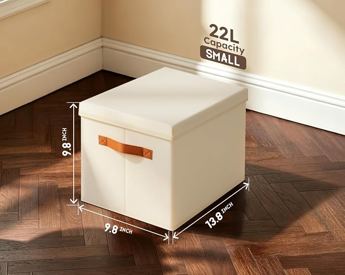 Storage Bins with Lids - Fabric Storage Baskets for Shelves, 6 Pack Foldable Decorative Boxes with Handles, Stackable Organizer Bins for Home, Nursery, Dorm, Beige - Image 7