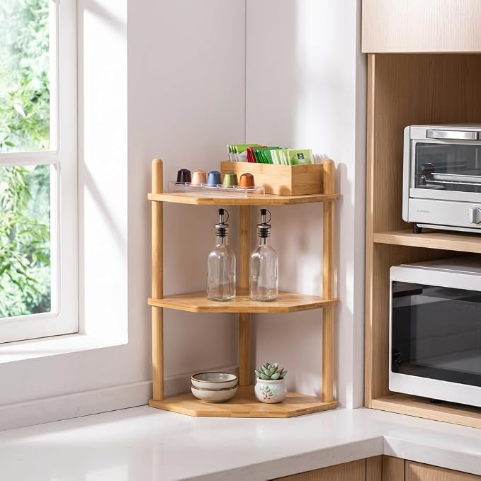3-Tier Bamboo Corner Shelf,Kitchen Countertop Organizer,Corner Countertop Organizer Shelf, Coffee Bar Organizer,Coffee Bar Accessories,for Kitchen, Pantry, Organizers and Storage - Image 2