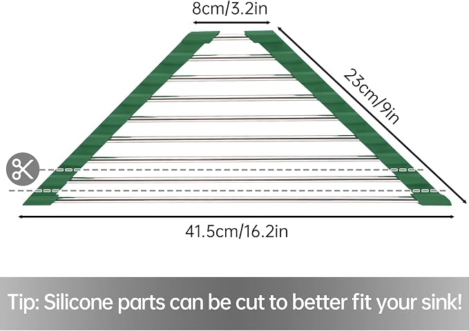 Tomorotec Triangle Roll-Up Dish Drying Rack for Sink Corner Small Foldable Stainless Steel Over The Sink Multipurpose Kitchen Drainer Caddy Organizer Storage Shelf Holder (Olive Green) | BPA-Free Food-Grade Silicone Edges Foldable Waterproof Rustproof ... - Image 4