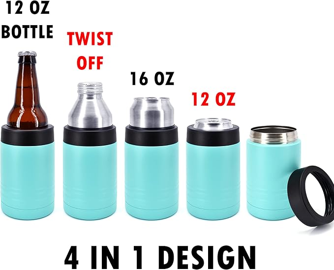 Clear Water Home Goods 4-in-1 12 oz Can Cooler Teal | Double Wall Vacuum Insulated 18/8 Stainless Steel, Fits 12 oz Cans & Bottles and 16 oz Cans, Powder Coated Finish - Image 3