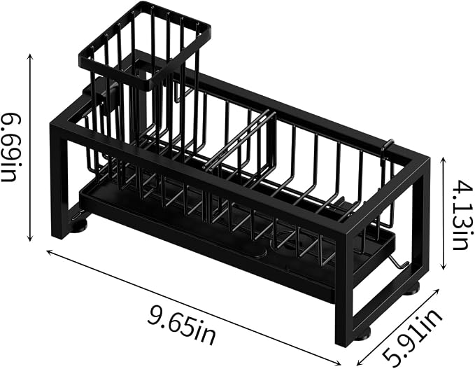 Sponge Holder for Kitchen Sink, 304 Stainless Steel Sink Caddy with Tall Brush Holder & Self-Draining Tray, 3-Compartment Countertop Organizer for Dish Soap Dispenser, Sponge, Scrubber, Black - Image 8
