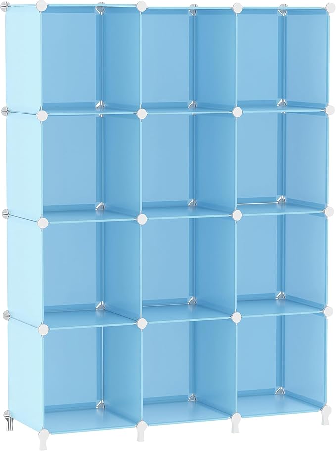 AWTATOS 12 Cube Storage Organizer, Closet Organizers Storage Shelves, Blue | Portable Closet Organizers, DIY Stackable Storage Cubes Shelves Bookshelf, Plastic Clothes Shelving for Home, Bedroom by AWTATOS