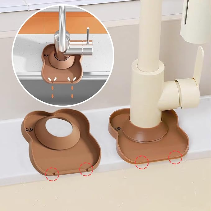 Silicone Faucet Mat for Kitchen Tap Compact Sink Splash Guard Protectors Behind Draining,Brown 2PCS - Image 3