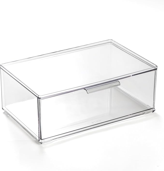 BINO | Clear Stackable Storage Drawers, Large | Clear Storage Drawers with Built-In Handles | Durable Plastic Organizer Drawer | Modular Stackable Drawer Acrylic Organizer by BINO