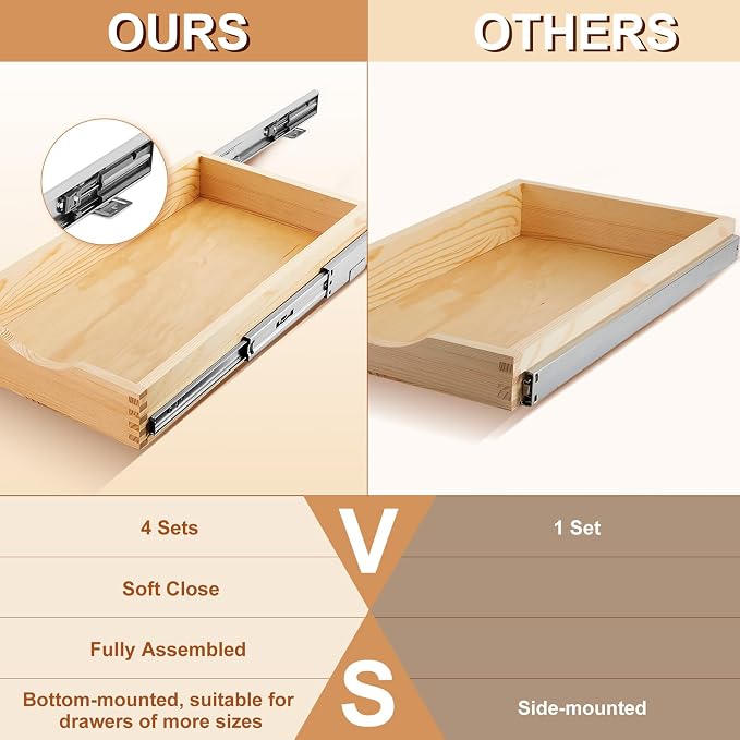Sintuff 4 Pack Wooden Pull out Tray Cabinet Organizer Gentle Close Roll out Shelves for Kitchen Cabinets Fully Assembled Slide Pantry Shelves (12'' X 21'') - Image 5