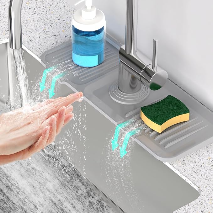 14.6'' Faucet Mat for Kitchen Sink [5°Slope Fast Self-draining] Kitchen Sink Splash Guard Silicone Kitchen Sink Faucet Mat Splash Guard for Kitchen Sink Area Tidy Splash Faucet Guard Draining Mat by Snoquir
