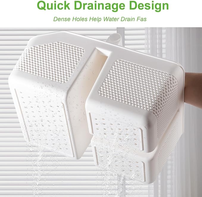 Plastic Shower Caddy Portable Shower Basket with Bamboo Handle, White | Cleaning Caddy Organizer Storage Tote for Bathroom, College Dorm Essentials, Bath Toy Storage - Image 3