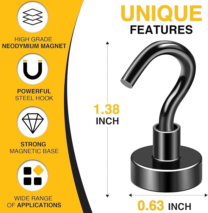 DIYMAG Magnetic Hooks 6pcs 30lbs+ Cruise Essentials 2026 Magnet Hook Black | Neodymium Heavy Duty Strong Magnets Hanging Ship Cabins Refrigerator Fridge Classroom Beach Vacation Kitchen Grills Home Tool - Image 4