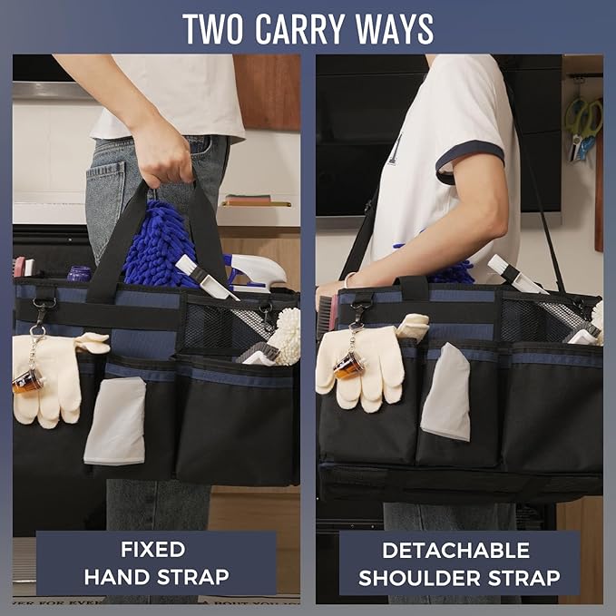 SCAVATA Wearable Cleaning Caddy, Cleaning Caddy Supplies Organizer with Handle & Shoulder Straps for Housekeepers, Under Sink & Car Cleaning Tool Organizers Bag with 4 Foldable Divider (NavyBlue) - Image 6