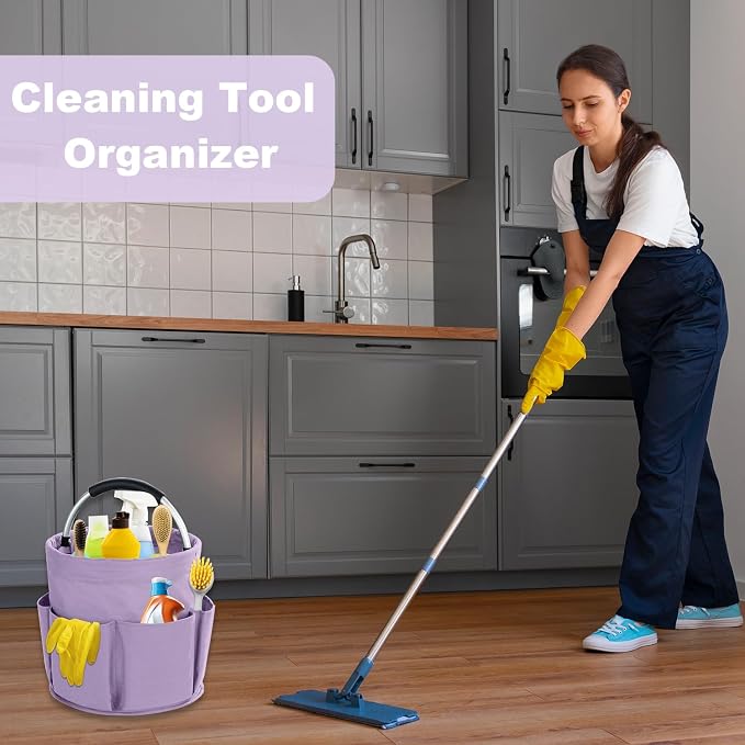 17L Cleaning Caddy with Handle, Cleaning Supplies Organizer, Foldable Storage Basket, Cleaning Supply Caddy, Portable Multi Cleaning Bucket Bag for Home, Garden (Purple) - Image 3