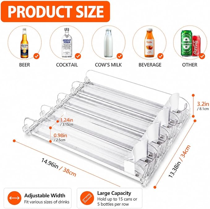 Stackable Soda Can Organizer for Refrigerator, Automatic Drink Dispenser with Pusher, Holds 25–30 Cans, 5 Row Fridge Organizer, Adjustable Beverage Rack, Easy Access Storage - Image 3