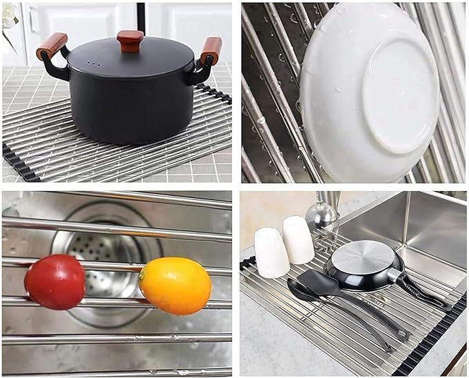 Stainless Steel Roll Up Dish Rack Over The Sink Roll Out Dish Drying Rack for Kitchen Dishes,Cups - Image 5