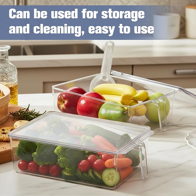 1 Set Ice Storage Bin for Freezer,12.4 x 8.07 x 3.94 Inches | Plastic Ice Container with Flexible Scoop Lid and Handle for Home Office Fridge Storage - Image 5