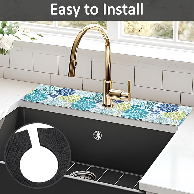 24" X 5.5" Kitchen Sink Splash Guard Faucet Mat Flora Super Absorbent Fast Drying Faucet Guard & Draining Mat Sink Splash Guard Behind Faucet for Kitchen, Bathroom - Image 5