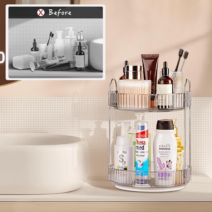 360 Rotating Makeup Organizer, 2 Tier Lazy Susan Bathroom Counter Organizer, Skincare Organizers, Spinning Perfume Organizer & Vanity Organizer Countertop (Classic Grey, 2 Tier) - Image 2