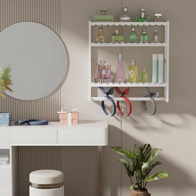 Towel Rack Bathroom Storage Shelves Over The Toilet with Towel Bar 100% Bamboo Adjustable Height Floating Shelf Wall Shower Shelf for Small Space Bathroom Kitchen Multi Usage White New 2Pack - Image 5
