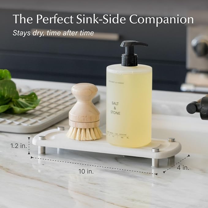 Dorai Home Stone Kitchen Sink Caddy - Diatomaceous Earth Sink Tray with Stainless Steel Feet, Water-Absorbing Countertop Organizer for Kitchen or Bathroom - Sandstone - Image 4