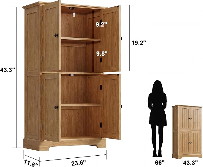 ChooChoo Bathroom Floor Cabinet with Adjustable Shelves | Bathroom Storage Cabinet, 4 Doors, Freestanding Cupboard for Living Room, Natural - Image 3