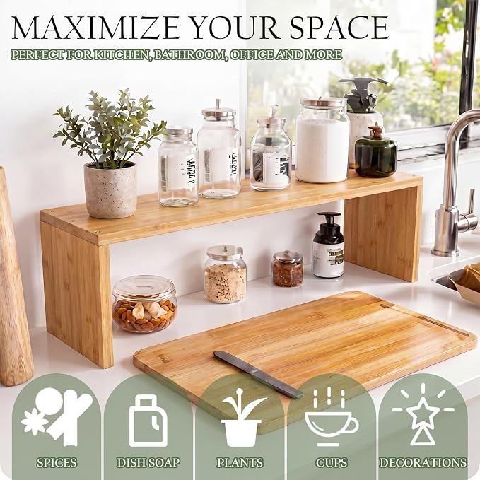 Bamboo Over the Sink Shelf Bathroom Shelf Organizer Over the Faucet Wood Pedestal Soap Stand Farmhouse Bathroom Decor Over the Sink Shelves(29.92 x 7.87 x 10.04 Inches,Bamboo Color) - Image 4