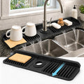 23" Extra Long Silicone Faucet Handle Drip Catcher Tray,7° Sloped Self Draining Mat with Snap-on Design & Soap Holder, Trim-to-Fit Opening,Sink Splash Guard for Kitchen & Bathroom(Black) by Unknown