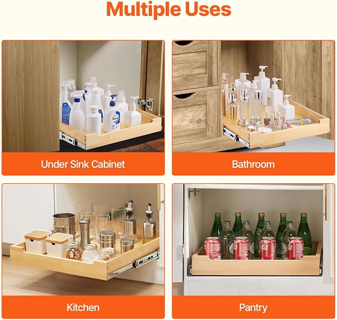 VEVOR Pull Out Cabinet Organizer, 20"W x 21"D Cabinet Drawer, Soft Close Slide out Shelf, Heavy-Duty Sliding Wood Drawer, Bottom Mount Size（20.5"W x 23"D）and Side Mount Size（21"W x 23"D） | Heavy-Duty Sliding Shelf with Bottom or Side Mounting for Organ... - Image 6
