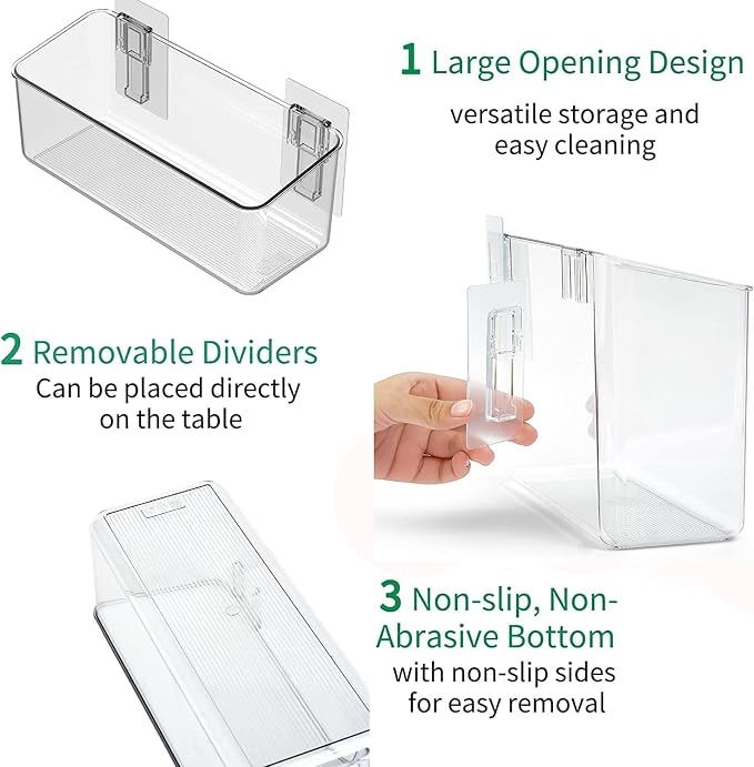 4 Pack Plastic Over Cabinet Door Organizer, Adhesive Mount Storage Organizer Container Makeup Organizer Hanging Basket Bins for Craft Room, Pantry, Office, Space Saving Holder for Kitchen Bags - Image 6