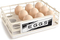 Farmhouse Egg Holder Countertop, Oak Wood & Metal Egg Basket with Handles | Stackable Rustic Egg Tray Organizer for Kitchen Counter, Holds 12 Eggs, Removable Divider for Fresh Egg Storage, White by JNFUZ