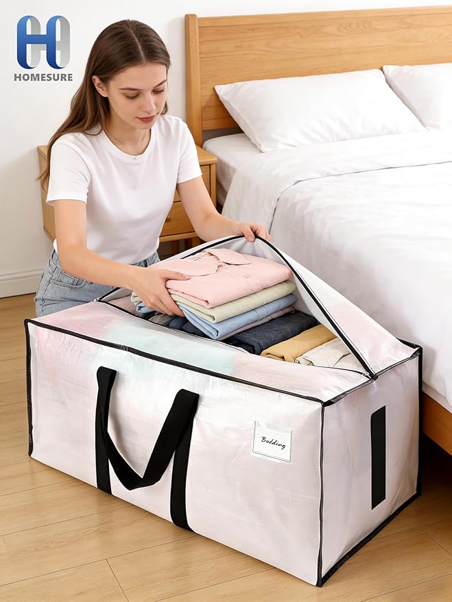 HOMESURE Supports 200lbs Heavy Duty Moving Bags - Strong Zipper & Wrap-Around Handles - Water-Resistant Storage Totes, Durable Alternative to Moving Boxes - 40 Pack - Semi-Transparent - Image 8